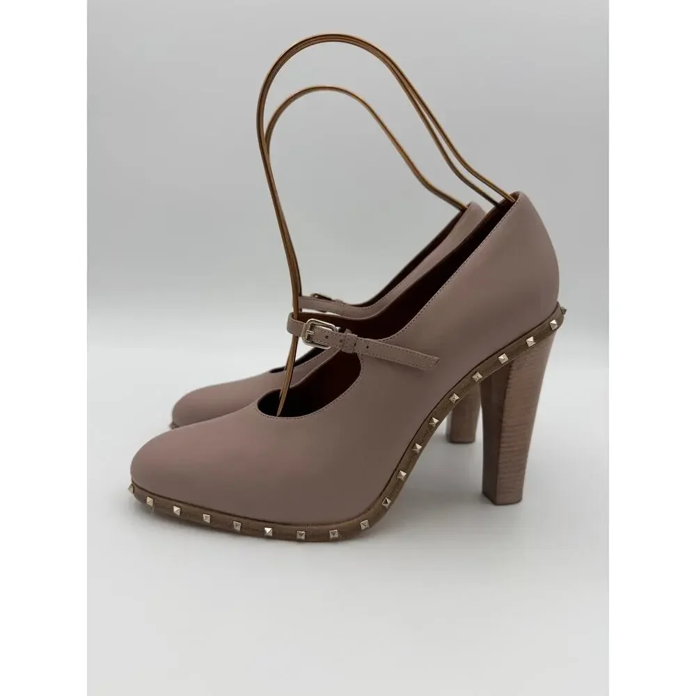 Valentino Soul Lovestud Rockstud Mary Janes Pumps Pink Leather Size 38 / 8